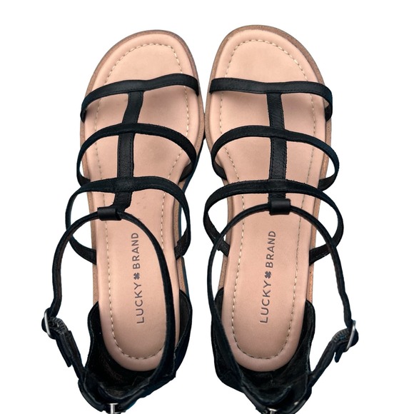 Lucky Brand Women’s Black Leather Cage Sandals Fits like a 9, tagged 8.5 / 39 - Picture 4 of 13